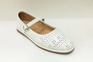 Custom White PU Girls Ballerina Shoes with Cut-Out Design and Buckle