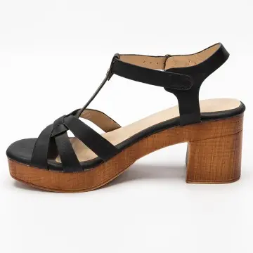 Custom Ladies Heeled Sandals with Wood Print