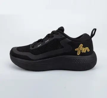 Custom Black Mesh Lightweight Running Sneakers with Thick Cushion Sole and Gold Logo for Unisex