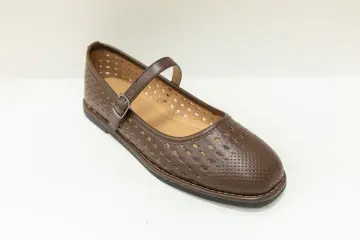 Custom Brown PU Girls Ballerina Shoes with Cut-Out Design