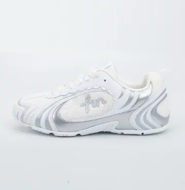 Custom White & Silver Casual Walking Sneakers with PU Upper and Cushioned Sole for Wholesale