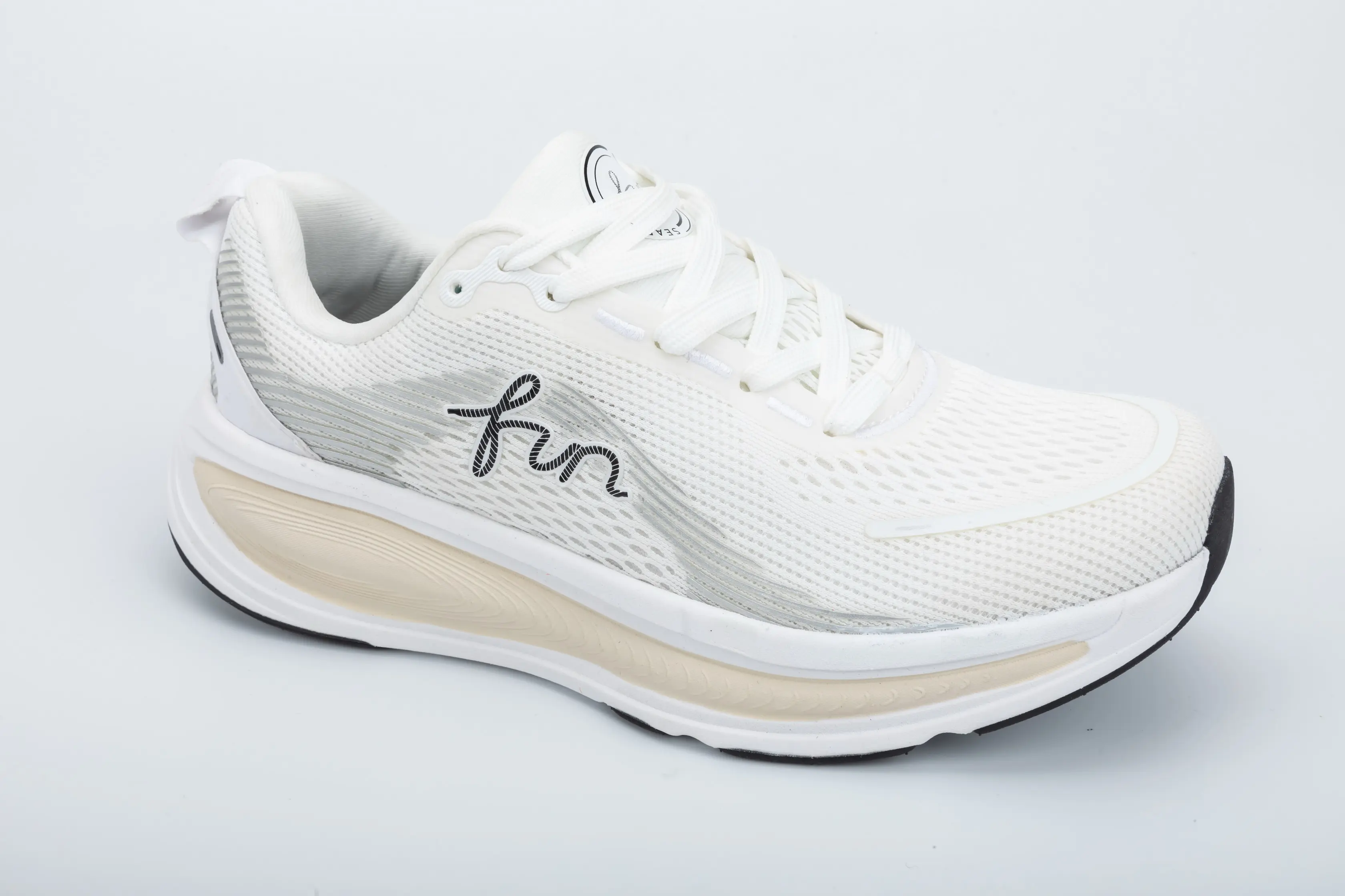Custom White Breathable Mesh Running Sneakers with Thick Sole Cushion and Fun Logo for Unisex