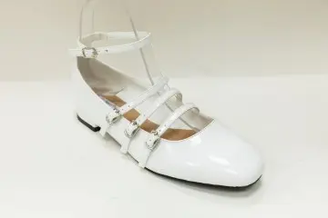 Custom White PU Girls Ballerina Shoes with Multi-Buckle Straps and Low Heel