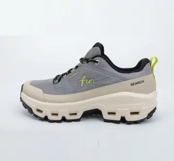 Custom Grey Mesh Outdoor Trail Sneakers with Chunky Cushioned Sole for Unisex Sportswear